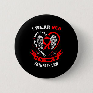 Badge Rond 5 Cm Rouge En Mémoire De Mon Beau-Père Maladie Cardiaqu