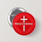 Badge Rond 5 Cm Rouge et blanc Joyeux Noël Croix chrétienne (Devant & derrière)