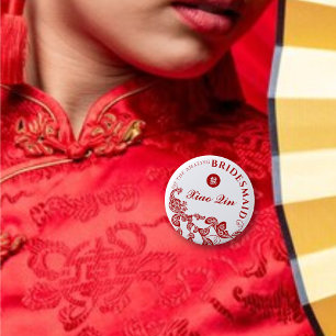 Badge Rond 5 Cm Rouge Floral Boho Peacock Asiatique Mariage Brides