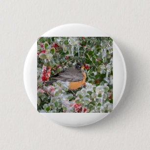 Badge Rond 5 Cm Rouge-gorge à Noël