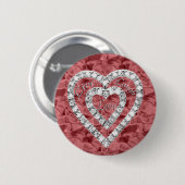 Badge Rond 5 Cm Rouge Round Live Laugh Love Diamond Heart Button (Devant & derrière)