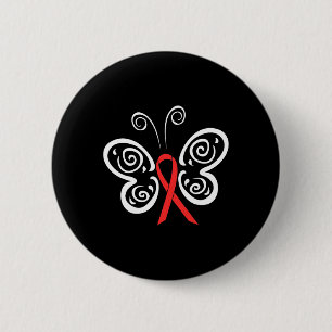 Badge Rond 5 Cm Rouge Ruban Papillon Sang Cancer VIH SIDA