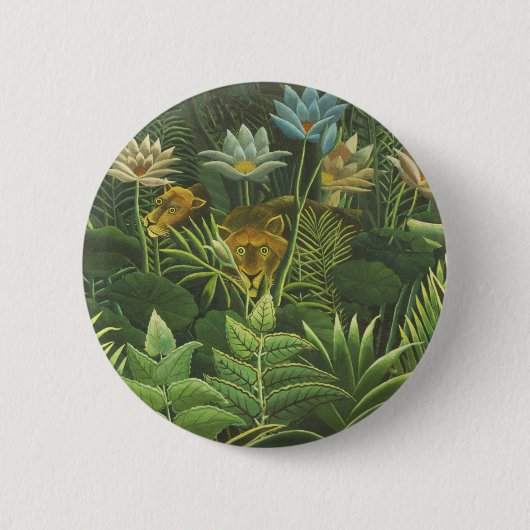 Badge Rond 5 Cm Rousseau Tropical Jungle Lion Peinture (Devant)