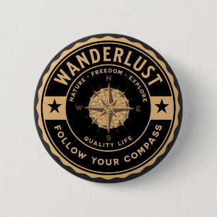 Badge Rond 5 Cm Route de Wanderlust Voyage en plein air Camping Ra