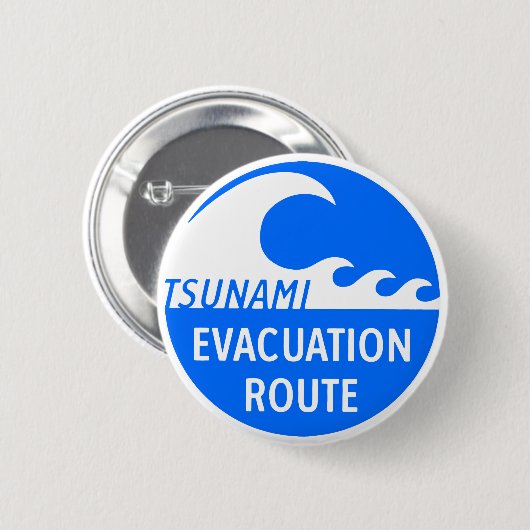 Badge Rond 5 Cm Route d'évacuation du tsunami (Devant & derrière)
