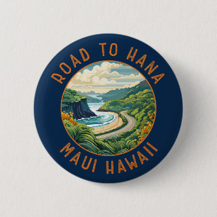 Badge Rond 5 Cm Route vers Hana Maui Hawaii Circle en détresse rét
