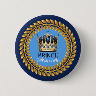 Badge Rond 5 Cm Royal Blue Gold Prince Baby shower/Anniversaire