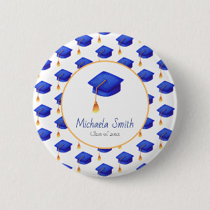 Badge Rond 5 Cm Royal Blue High School Graduation personnalisée