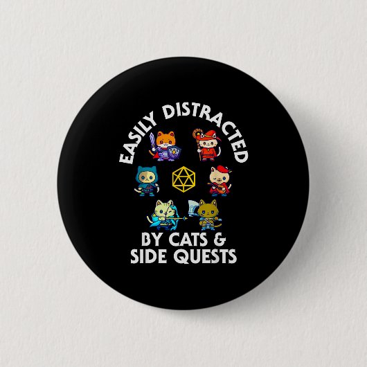 Badge Rond 5 Cm Rpg Gamer Cats Side Quest Funny Nerd Adhd Cat Men  (Devant)