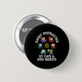 Badge Rond 5 Cm Rpg Gamer Cats Side Quest Funny Nerd Adhd Cat Men  (Devant & derrière)