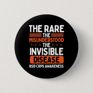 Badge Rond 5 Cm Rsd Crps Guerrier Orange Ribbon Maladie Invisible