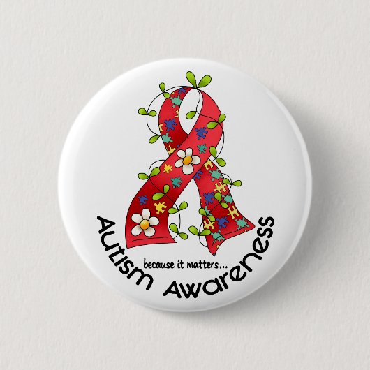 Badge Rond 5 Cm Ruban 1 de fleur d'AUTISME (Devant)