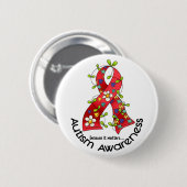 Badge Rond 5 Cm Ruban 1 de fleur d'AUTISME (Devant & derrière)