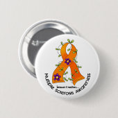 Badge Rond 5 Cm RUBAN 1 de FLEUR de sclérose en plaques (Devant & derrière)