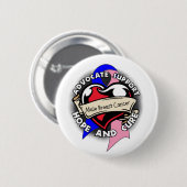 Badge Rond 5 Cm Ruban cardiaque - Cancer du sein masculin (Devant & derrière)