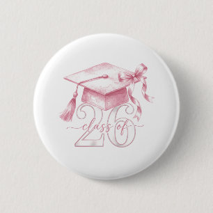 Badge Rond 5 Cm Ruban Coquette Rose Classe Terminale de 2026 Fille