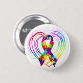 Badge Rond 5 Cm Ruban d'autisme sur le coeur : (Devant & derrière)