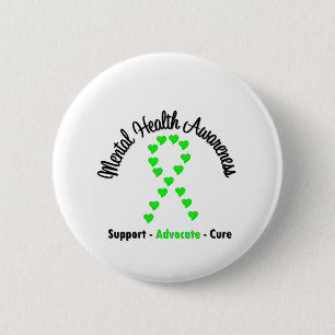 Badge Rond 5 Cm Ruban de coeur de conscience de santé mentale