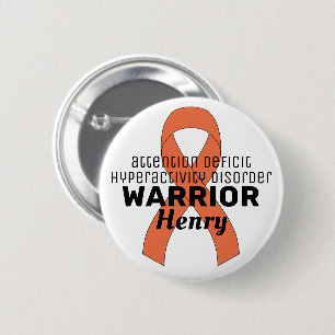 Badge Rond 5 Cm Ruban de guerrier TDAH Bouton blanc