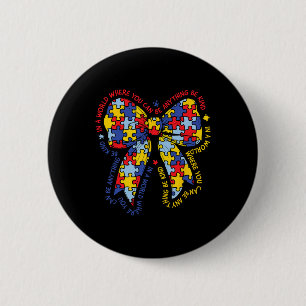 Badge Rond 5 Cm Ruban de l'autisme en forme de puzzle Nœud Coquett