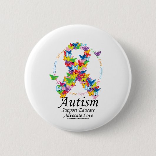 Badge Rond 5 Cm Ruban de papillon d'autisme (Devant)