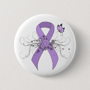 Badge Rond 5 Cm Ruban de sensibilisation à la lavande avec papillo