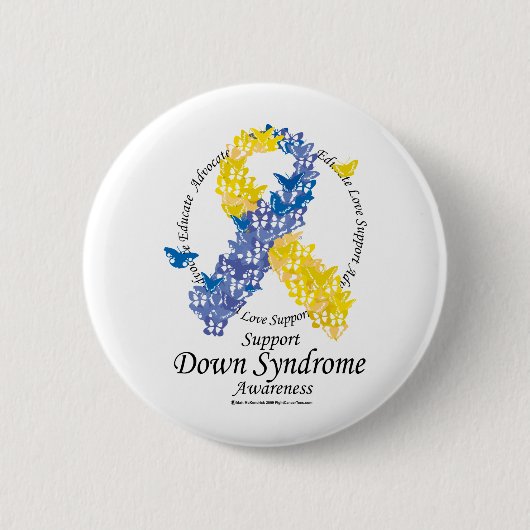 Badge Rond 5 Cm Ruban de syndrome de Down des papillons (Devant)