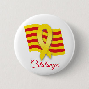 Badge Rond 5 Cm Ruban et drapeau catalans