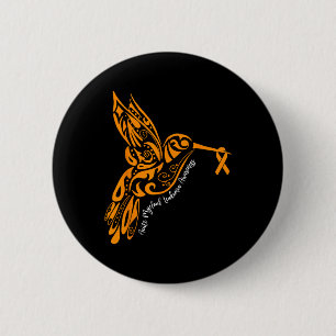 Badge Rond 5 Cm Ruban Orange Colibri de Sensibilisation à la Leucé