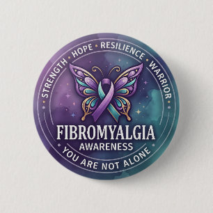 Badge Rond 5 Cm Ruban Papillon de Sensibilisation à la Fibromyalgi