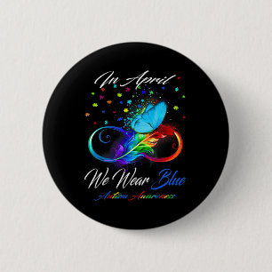 Badge Rond 5 Cm Ruban Papillon En Avril Nous Portons Bleu Sensibil