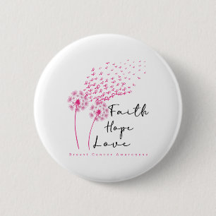Badge Rond 5 Cm Ruban Pissenlit Foi Espoir Amour Cancer du sein