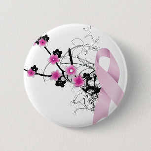 Badge Rond 5 Cm Ruban rose de fleurs de cerisier