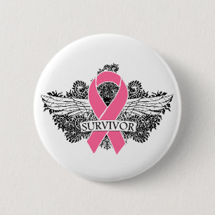 Badge Rond 5 Cm Ruban SURVIVANT ailé du cancer du sein