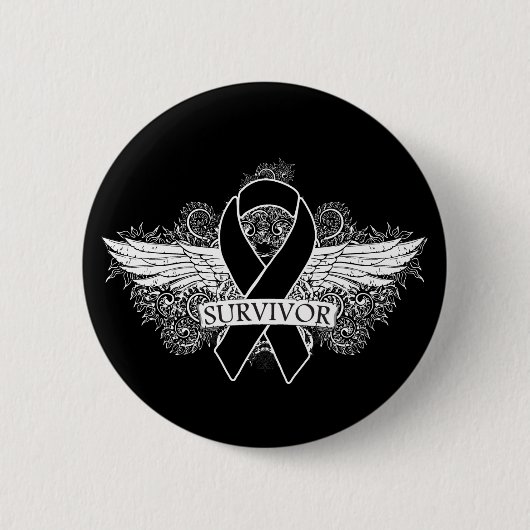Badge Rond 5 Cm Ruban SURVIVEUR À ailes de mélanome (Devant)