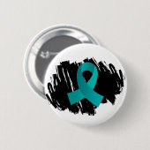 Badge Rond 5 Cm Ruban turquoise de Cancer ovarien avec le (Devant & derrière)