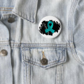 Badge Rond 5 Cm Ruban turquoise de Cancer ovarien avec le (En situation)