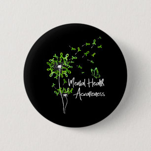 Badge Rond 5 Cm Ruban vert papillon pissenlit santé mentale