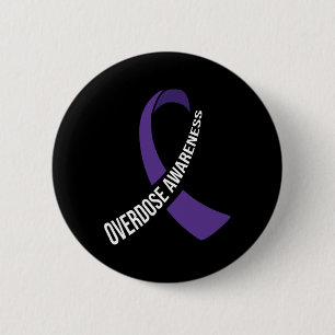 Badge Rond 5 Cm Ruban Violet de Sensibilisation au Surdosage Dépen