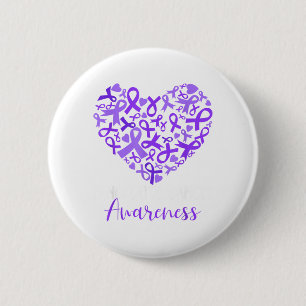Badge Rond 5 Cm Ruban violet en forme de cœur pour la sensibilisat