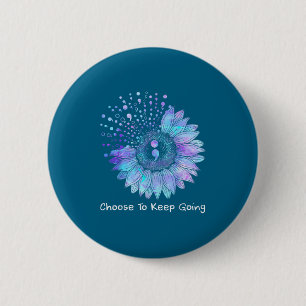 Badge Rond 5 Cm Ruban violet sarcelle Tournesol Prévention du suic