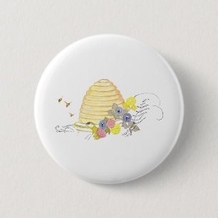 Badge Rond 5 Cm Ruche de paille et de fleurs enroulées