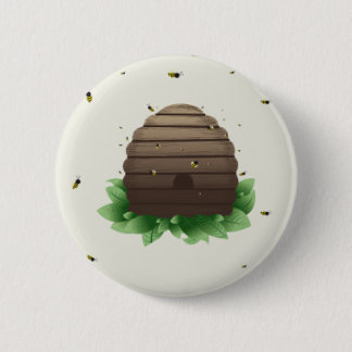 Badge Rond 5 Cm ruche et essaim d'abeilles kawaii
