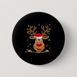 Badge Rond 5 Cm Rudolph Red Nose Reindeer Père Noël Noël