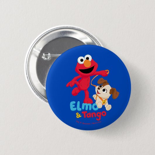 Badge Rond 5 Cm Rue Sésame | Elmo & Tango Running (Devant & derrière)