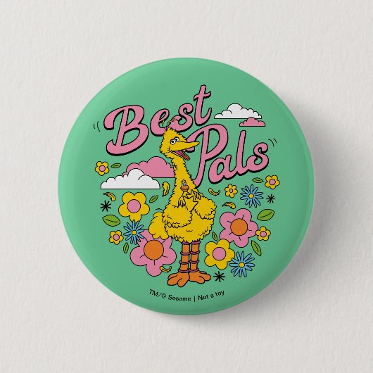 Badge Rond 5 Cm Rue Sésame | Meilleurs potes d'oiseaux jaunes (Devant)