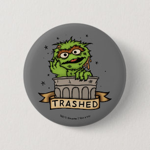 Badge Rond 5 Cm Rue Sésame   Oscar the Grouch Trashed