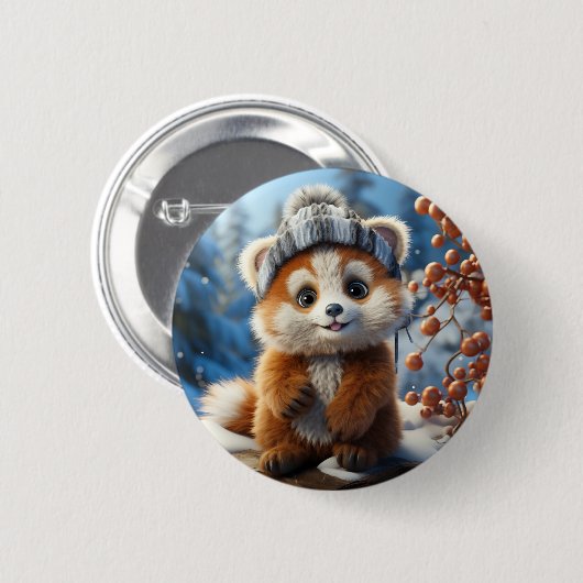 Badge Rond 5 Cm Rufus - Un adorable panda rouge (Devant & derrière)
