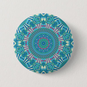 Badge Rond 5 Cm Russe Bohème géométrique Mandala bleu pourpre