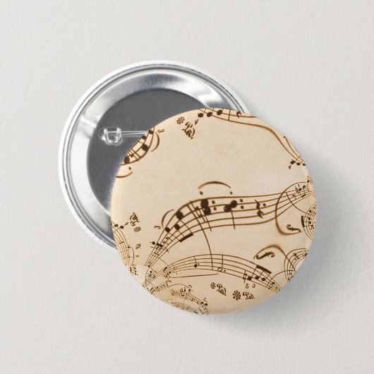 Badge Rond 5 Cm Rustic Antique Musical Notes (Devant & derrière)
